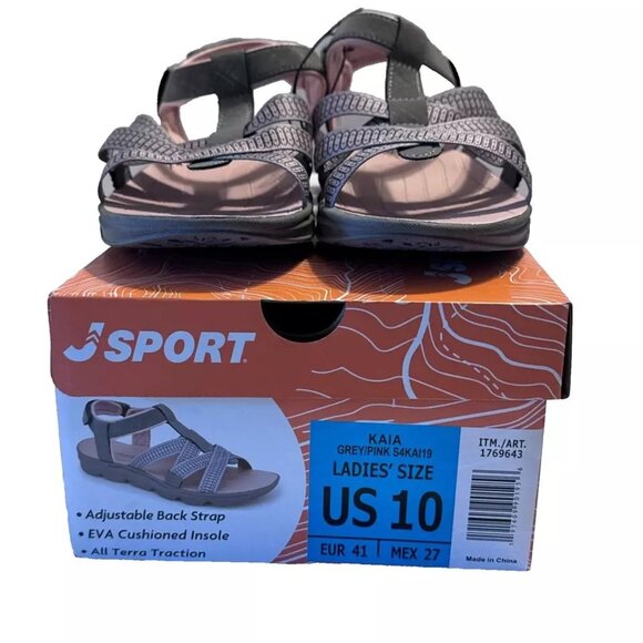 Women's Sandals Size 10 Gray and Pink JSport KAIA Adjustable Strap Shoe Comfy - Picture 5 of 8